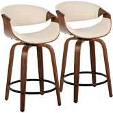 Symphony 24" Swivel Counter Stool in Walnut & Cream Leatherette with Black Footrest (Set of 2)
